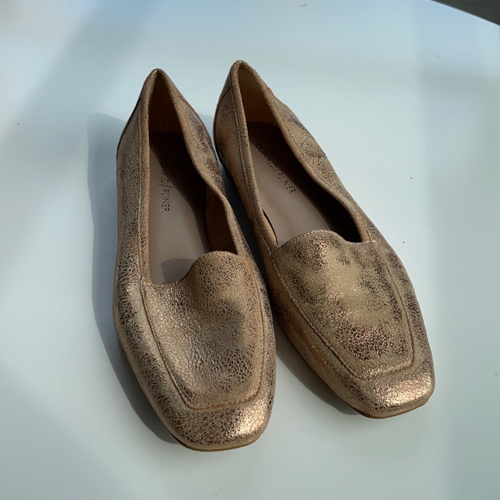 Gold square toe flats